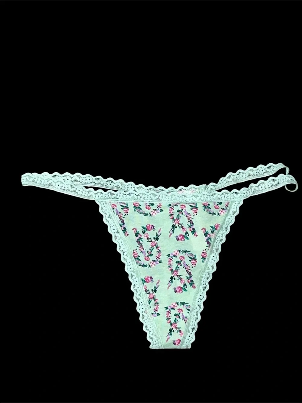 Victoria's Secret Mint Floral Lace-Trim Thong size Large